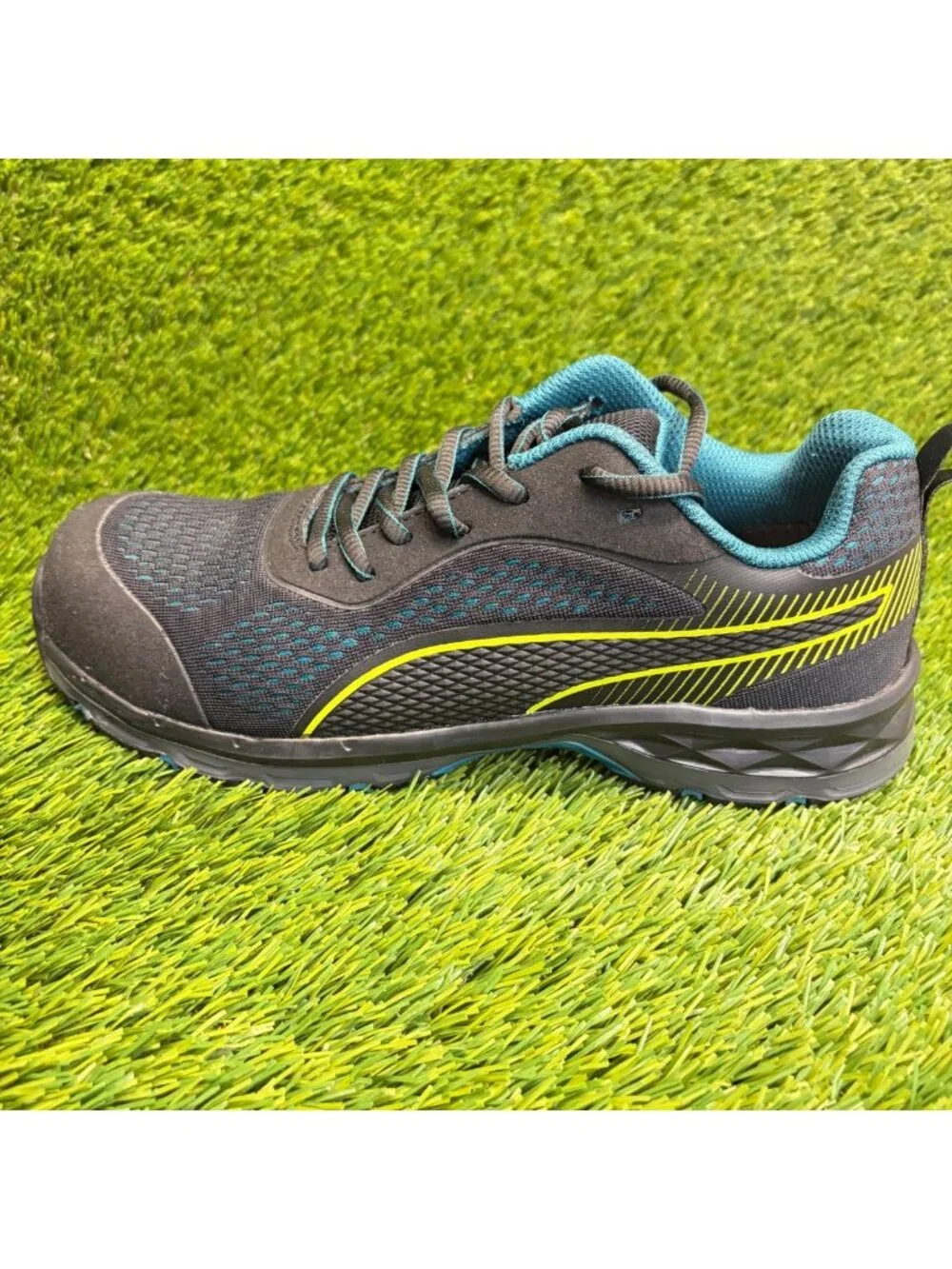 Puma Fuse Knit 2.0 Low Women Size 8.5 Black Blue Composite Toe Safety Work Shoes